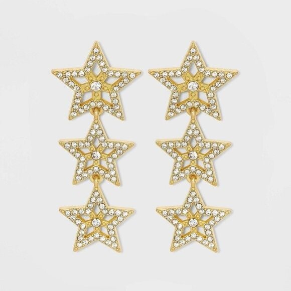 sugarfix Jewelry - SUGARFIX BaubleBar Stacked Star Drop Earrings Metallic Gold Rhinestone